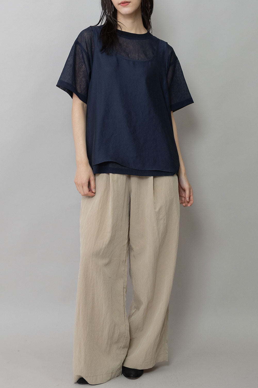 Munich ヴィンテージボイル×ドライツイルレイヤードトップス【MN261T45】