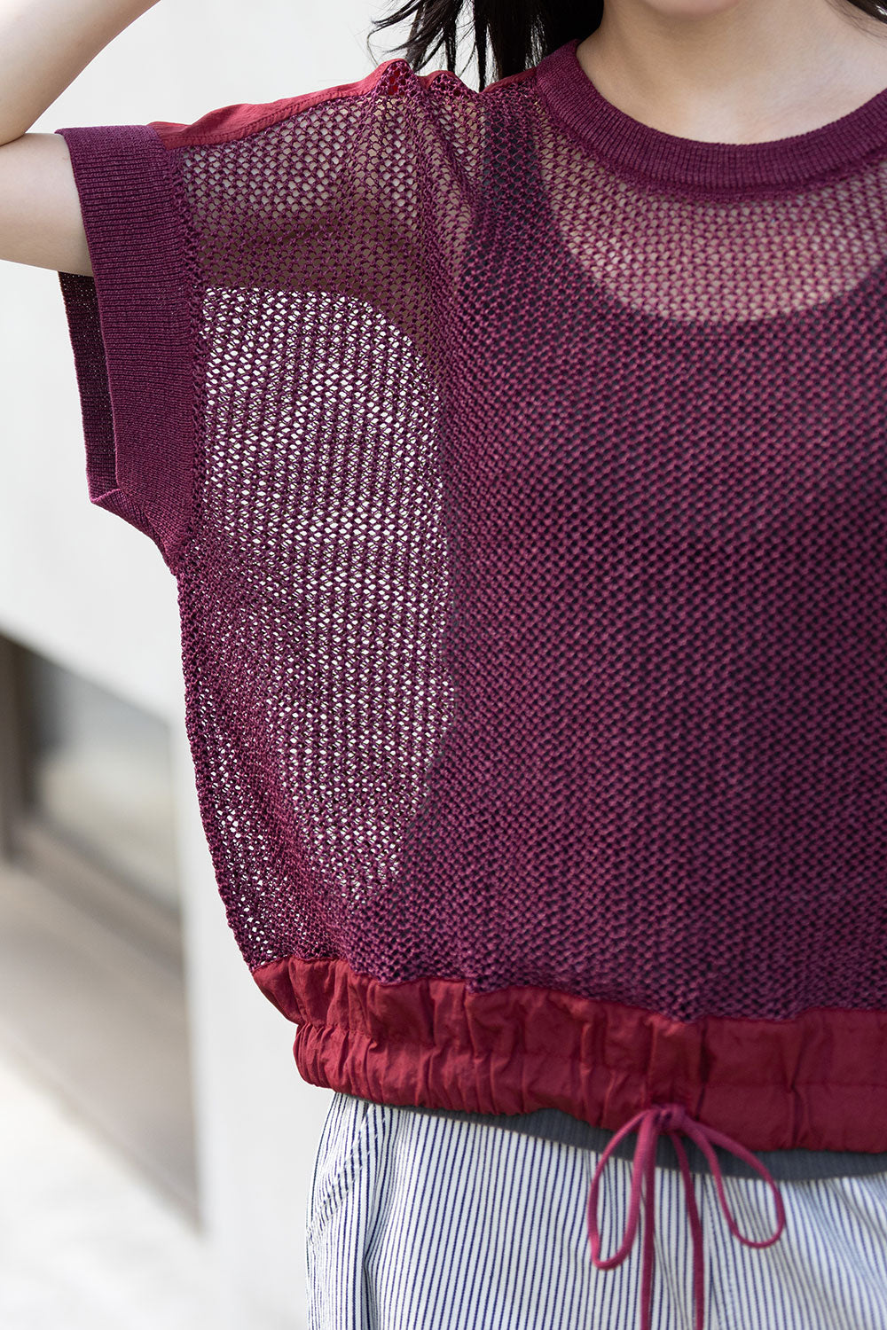 Munich スカシ編みニット×タフタドッキングショートプルオーバー【MN261K05】