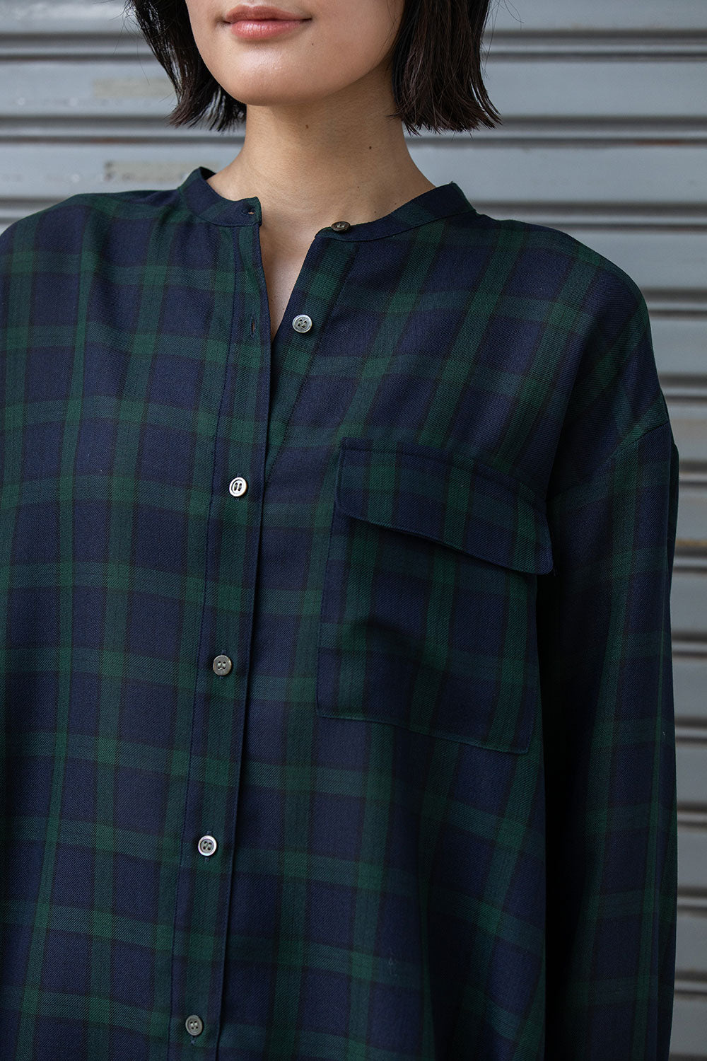 Munich ウォッシャブルウールビエラバンドカラーシャツ【MN252T61】