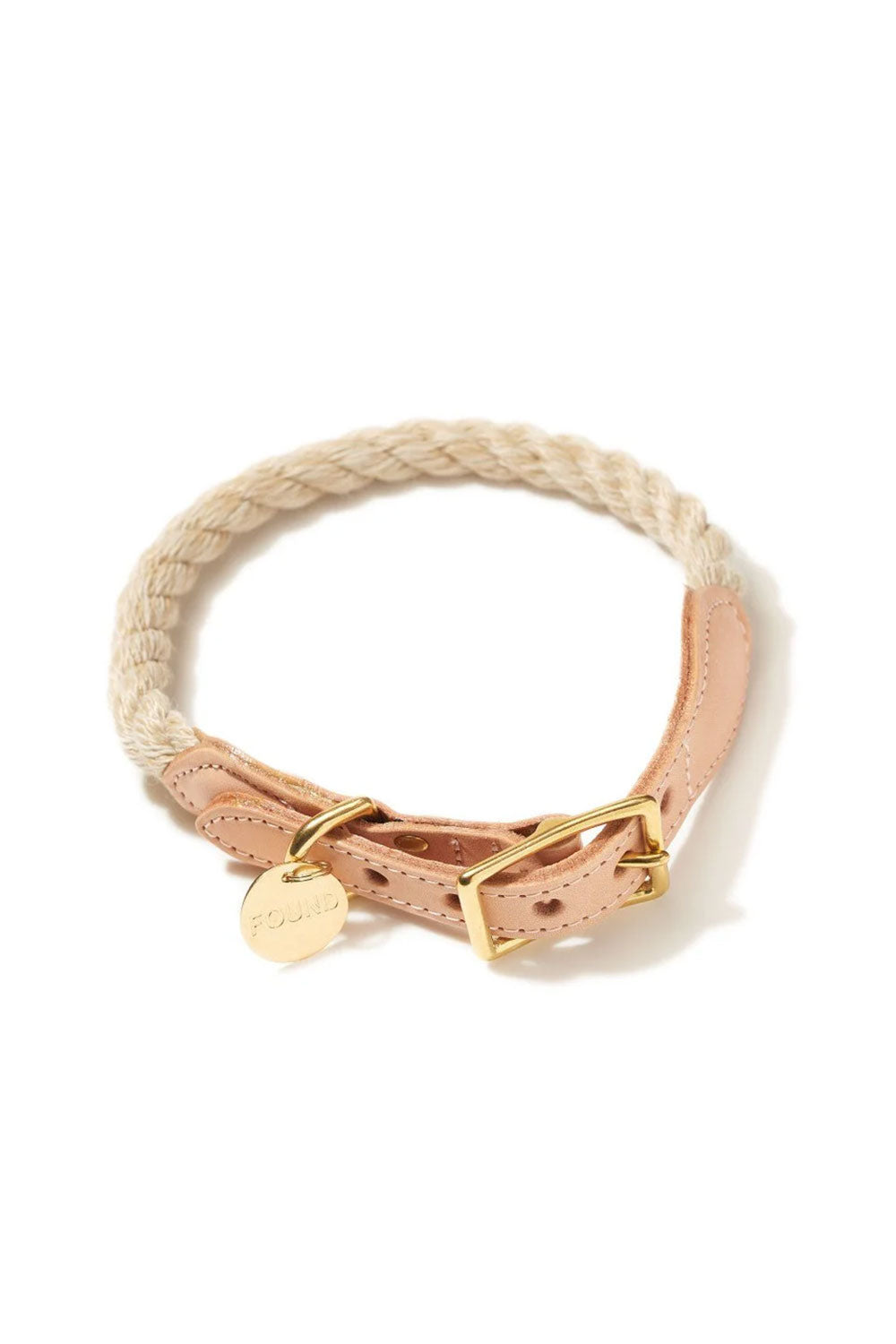 FOUND MY ANIMAL ROPE & LEATHER CAT & DOG COLLAR - LIGHT TAN