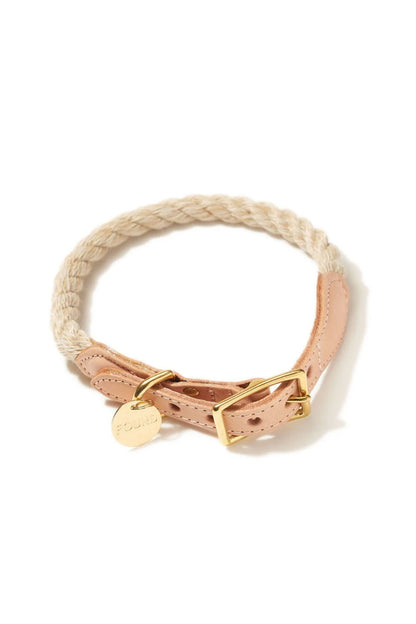 FOUND MY ANIMAL ROPE & LEATHER CAT & DOG COLLAR - LIGHT TAN
