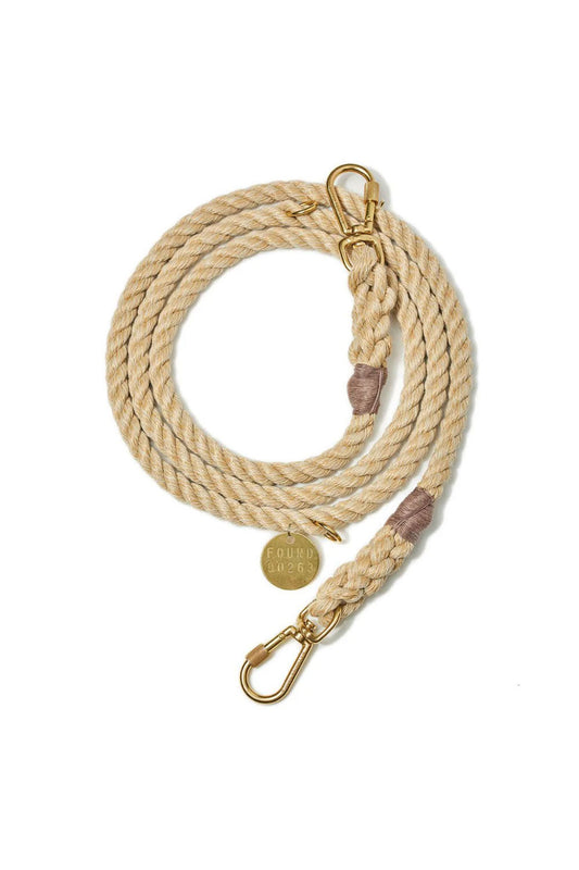 FOUND MY ANIMAL ROPE DOG LEASH, ADJUSTABLE & HANDCRAFTED - LIGHT TAN