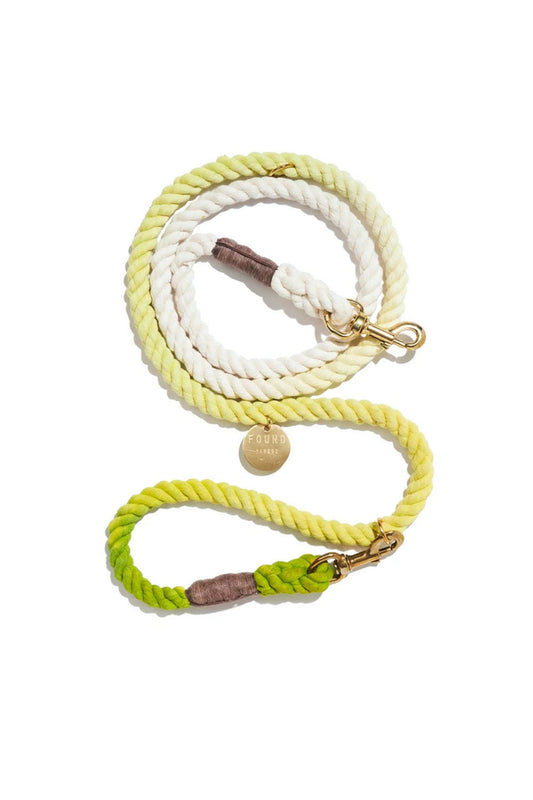 FOUND MY ANIMAL COTTON ROPE DOG LEASH, BOLT SNAPS, ADJUSTABLE - LIME