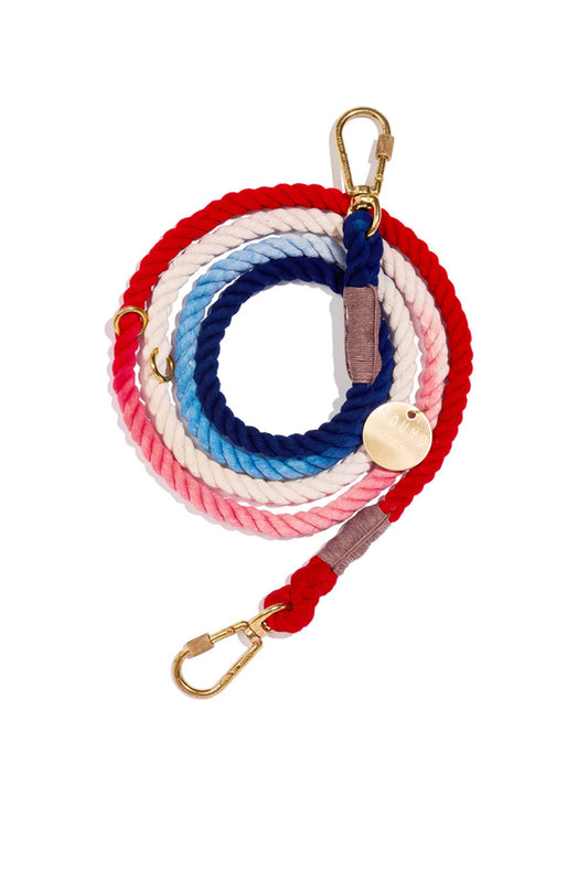 FOUND MY ANIMAL COTTON ROPE DOG LEASH, ADJUSTABLE - RED, WHITE & BLUE