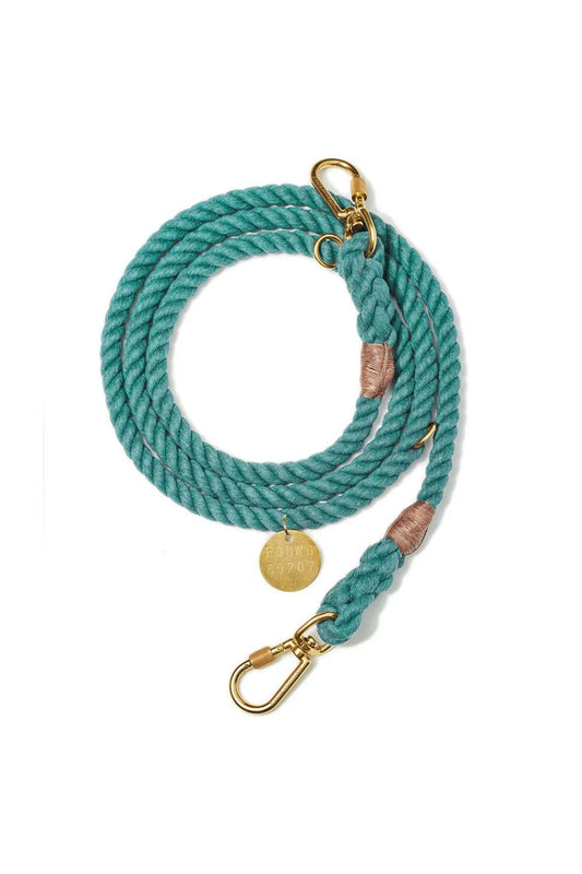 FOUND MY ANIMAL UP-CYCLED ROPE DOG LEASH, ADJUSTABLE & HANDCRAFTED - TEAL